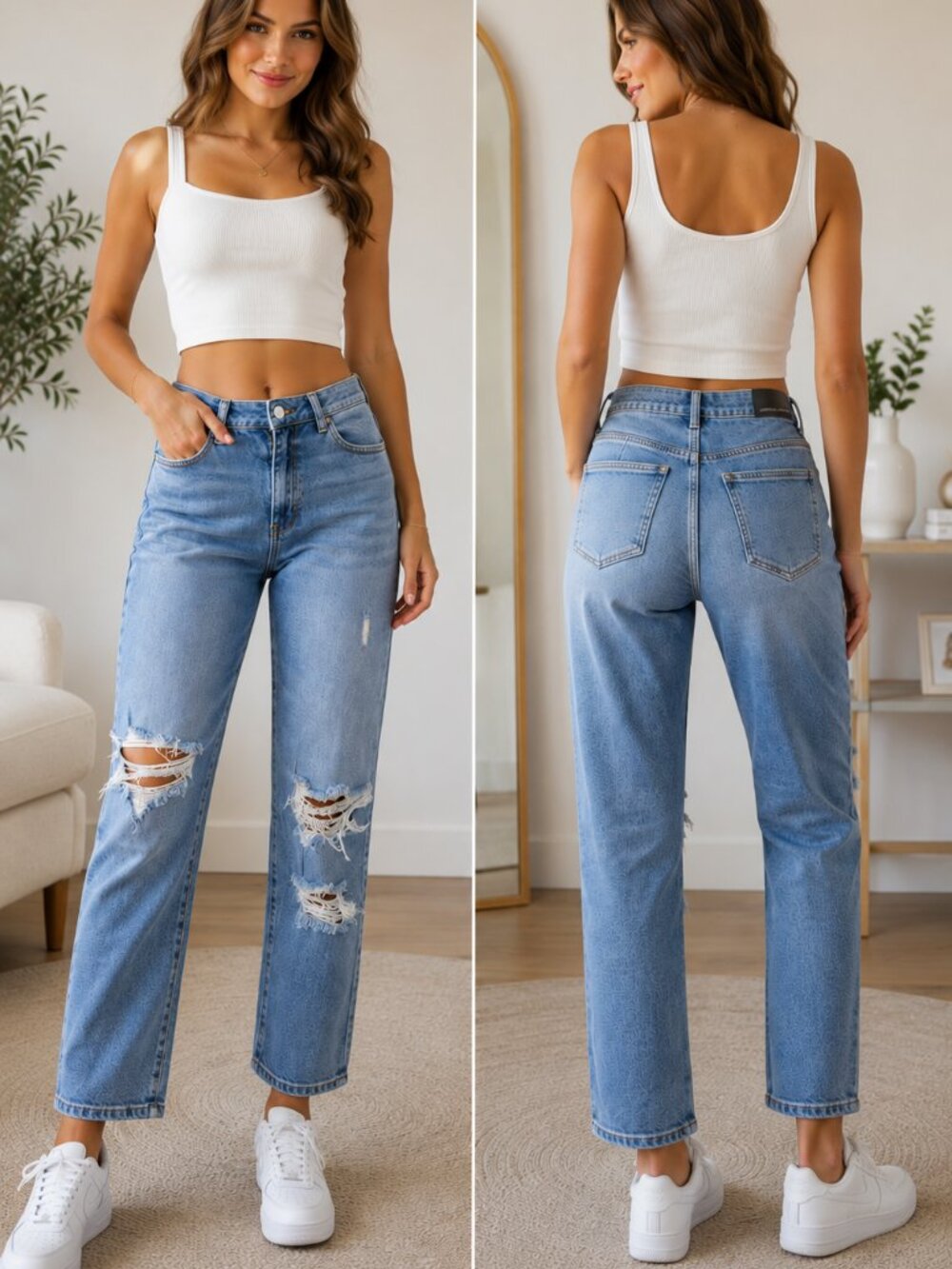 Kendall + Kylie The Icon High Rise Straight Distressed Jeans Light Wash Size 29